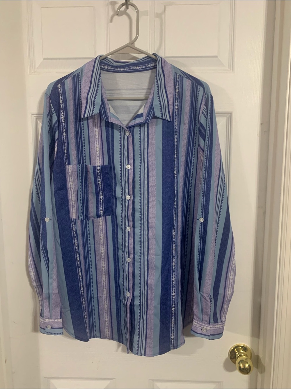 Source Unknown Women's Button-Down Shirt in Blue and Lavender Stripe